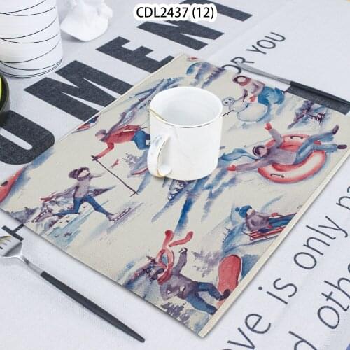 Architectural Pattern Snow Season Ski Printing Napkin Cloth Home Decoration Table Mat Cloth Tea Towel Coaster 42*32 Servilletas