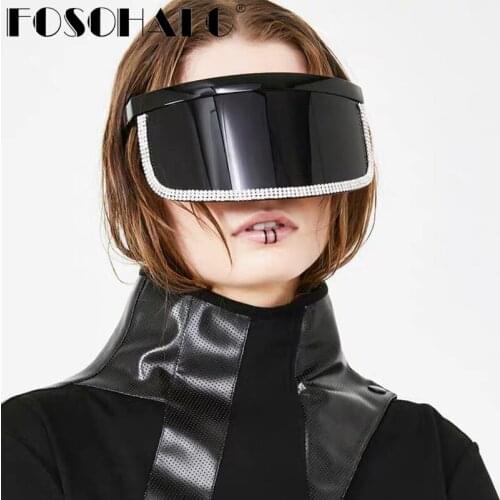 Overzised Rhinestone Sunglasses Women 2020 Men Diamond Mask Sunglasses Brand Designer Sun Glasses Goggle Mirror Eyewear Black