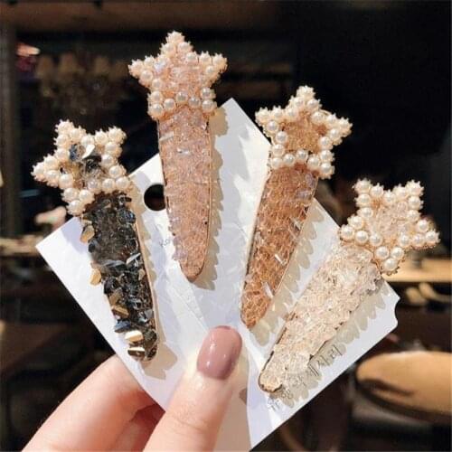 Fashion Women Girl Korean Crystal Rhinestone Star Pearl Barrette Waterdrop Hairpins Clips Headwear Hair Band Accessories