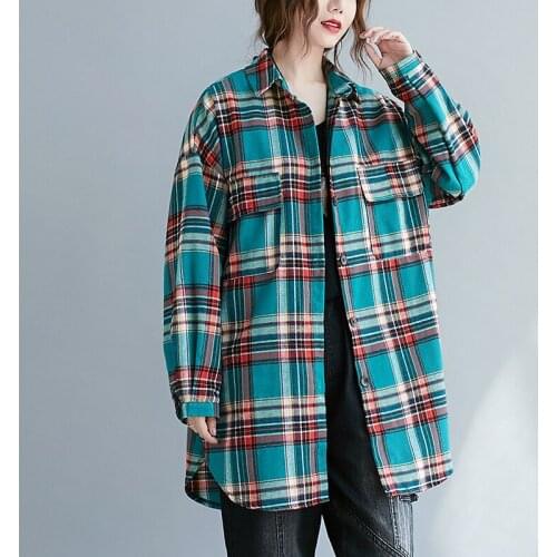 Korea Style Plaid Women Casual Blouse Shirts Long Sleeve Autumn Blouse Spring Outwear Street Fashion Girls Chic Long Blouses