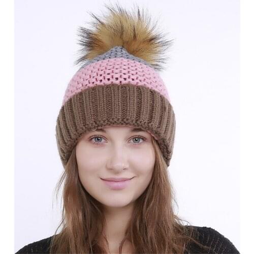 Winter Hats Women New Knitted Wool Hat Lady Color Matching Curling Warm Earmuff Caps 2019 Imitation Rabbit Fur Ball Beanies Cap