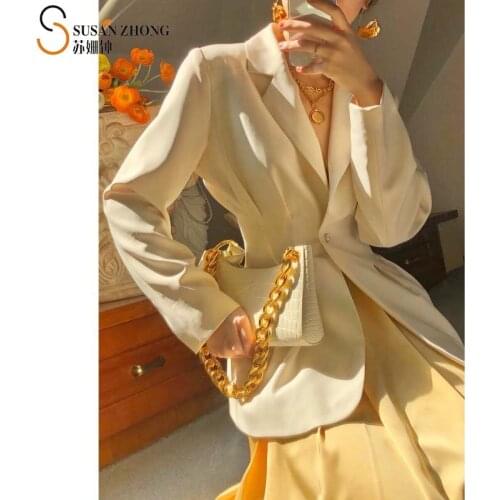 Women Coat Feme Blazer Suit 2021 Spring Summer New Indi Fashion Romantic Elegant Slim Fit Notched Collar Single Button Pleats