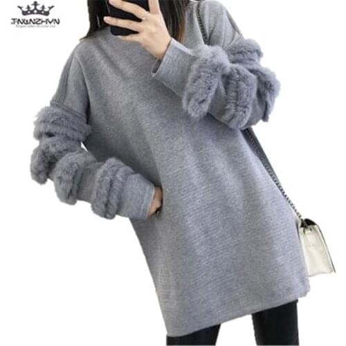 Tnlnzhyn 2019 New Autumn Winter Women Sweater Fashion Warm Fur long Sleeve Knitted Pullover Sweater Women long Sweater Y1178