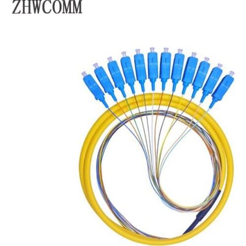 ZHWCOMM 5pcs 12 cores SC UPC fanout Fiber Optic Pigtail 1.5M SM simplex color bunchy pigtail Free Shipping