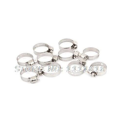 10pcs 8mm Wide Stainless Steel Ring Worm Drive Hose Clamp Hoop 19mm-29mm