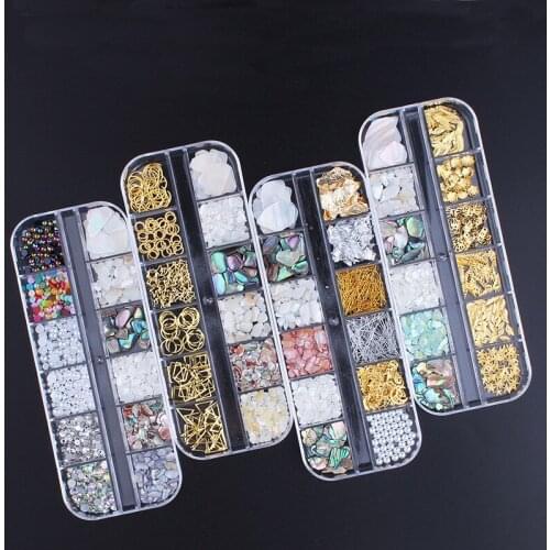12 Grids/Set Mix Foil Shell Nail Glitter Sequins Holographic Abalone Slice Flake Studs 3D Manicure Nail Art Charm MBCD