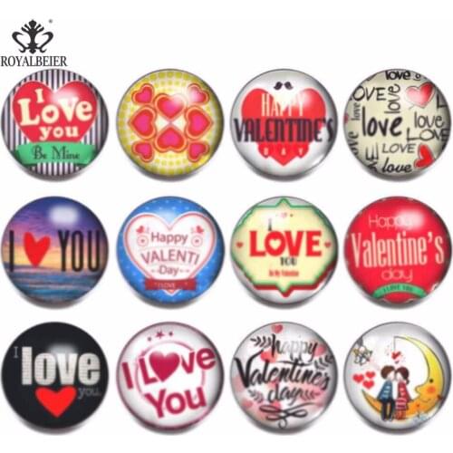 12pcs/lot 18mm Snap Button Valentines Day Love Theme Glass Charms Jewelry For 20mm Snaps Bracelet 18mm Snap Jewelry KZ0960b