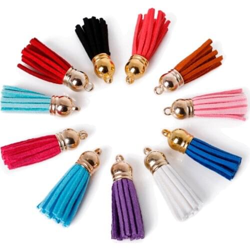 35mm Mix Color Suede Tassel For Keychain Cellphone Straps Jewelry Charms 10pcs Leather Tassel With Metal Caps DIY Accessories