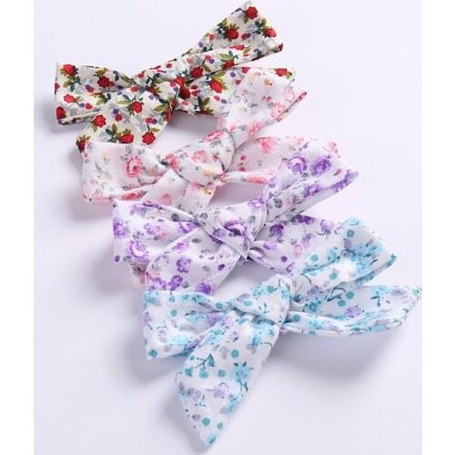 5pcs/lot Fashion Cotton Bowknots Girls Hairpins School Girls Flowers Print Hair Clips Handmade Hair Wear Hair Accessories