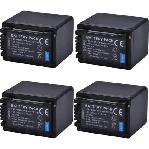 4pcs 3.6V 3900mAh VW-VBT380 VW VBT380 VWVBT380 VW-VBT190 Battery for Panasonic HC-V260 HC-V380 HC-V380GK HC-V770 HC-V800 Battery
