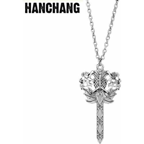 Outlander Amulet Necklace Sword Pendant Women Flower Pendant Necklace Long Chain Irish Colar