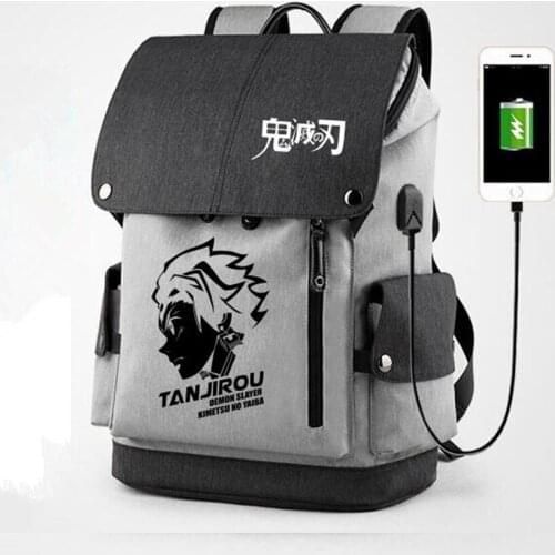 Anime Demon Slayer USB Port Backpack Bag Kimetsu no Yaiba Kamado Tanjirou Cosplay School Book Laptop Bag