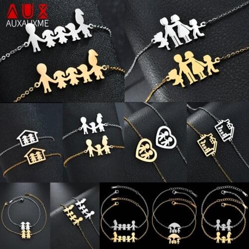 Auxauxme Top Quality Stainless Steel Family Bracelet Father Mother Girl Boy Family Gathering Gift Simple Style Figure Bracelet
