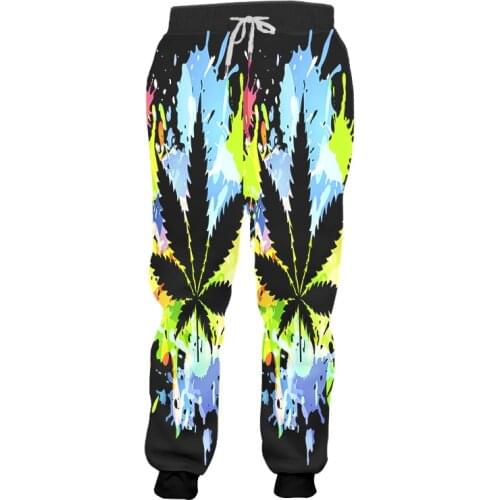 IFPD Trousers 3D Printed Colorful Maple Leaves Fashion Hip Hop Smoke Weeds Jogger Pants New Casual Men Gym Trousers Harajuku