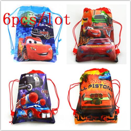 C Car Theme 6Pcs/Lot Drawstring Bags Kids Favor Cartoon String Back Bags School Backpack Kids Birthday Party Supplies