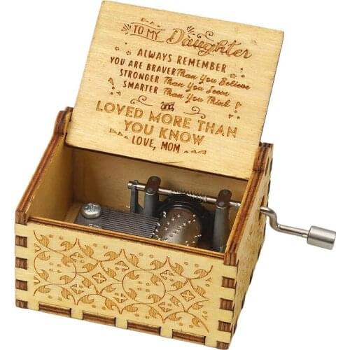 Wood Music Box for Daughter,Hand Cranked Laser Engraved Vintage Musical Boxes Case Gifts for Birthday/Christmas/Thanksgiving