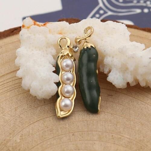 DoreenBeads Fashion Zinc Based Alloy Enamel Charms Pea Gold Brown Acrylic Imitation Pearl Jewelry DIY Findings 26mm x 7mm, 3 PCs