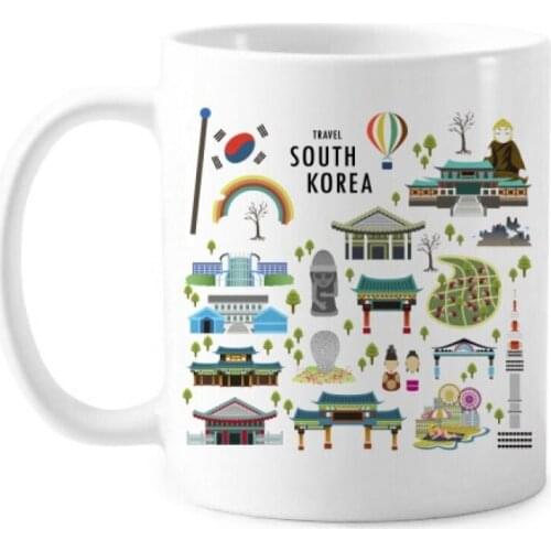 Travelling in South Korea Classic Mug White Pottery Ceramic Cup Gift With Handles 350 ml