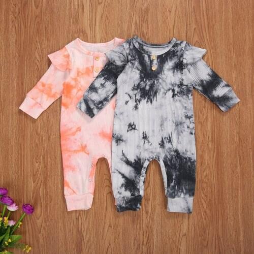 Infant Newborn Baby Girls Boys Fall Romper Tie-dye Ribbed Long Sleeve Jumpsuits Autumn Clothes