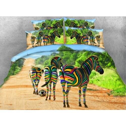3D Colorful Zebra Bedding set Animal print quilt duvet cover bedspreads bed sheet linen Super King size Queen full twin 4PCS