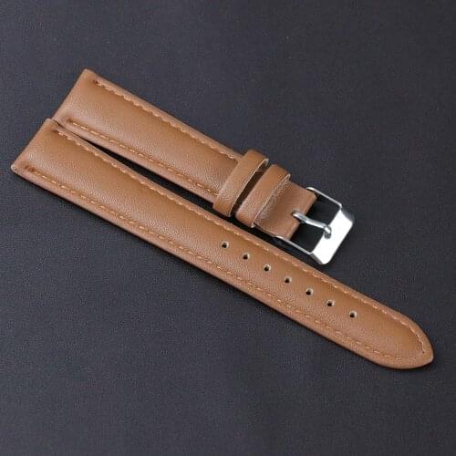 Hot Sale Khaki Leather Watchband Soft Material Strap With Silver Stainless Steel Buckle High Quality Replacement Watchband