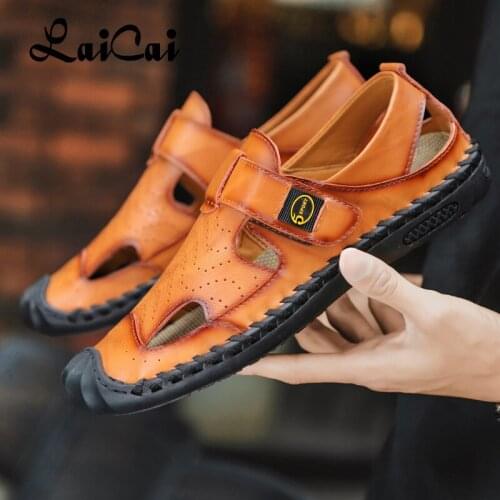 2021 New Mens Lazy Sandals Summer Casual Fashion Slip-on Beach Shoes ins Breathable Leather Shoes Mans Large Size Shoe