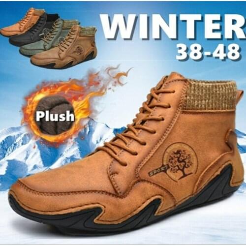 Plus Size Men Winter Boots Split Leather Boots Men Snow Boots Super Comfort Winter Shoes Men Ankle Boots Fur Men Shoes Snow