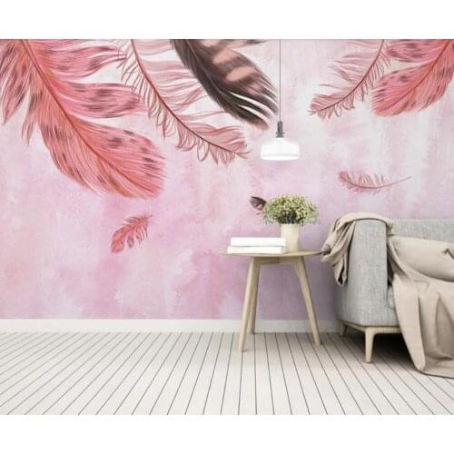 Bacal custom modern 3D wallpaper mural minimalist hand painted pink feather small fresh girl room background wall home decor