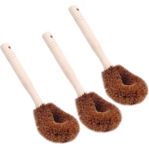 Natural coconut brown non-stick oil long handle pot brush Dish washing oil cleaning brush Can hang type brush Household cleaning