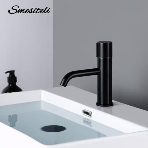 Smesiteli New Modern Basin Faucet Black Solid Brass Hidden Hot and Cold Water Receiver Faucet