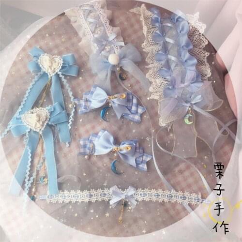 Origional Self-Made Lolita Hair Clip GIRLS SOFT Girl Lolita Hair Band Light Blue Daily Life
