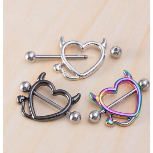 1 Pair Stainless steel Breast Piercing Jewelry Heart Nipple Piercing Bar Nipple Rings Shield Cover Barbell Sexy Piercings