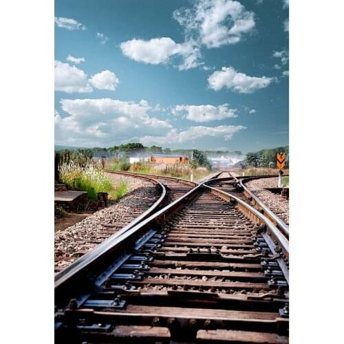 Train track background photo blue sky vinyl fotografia outdoor photography backdrop for photographer studio funds props S-3038