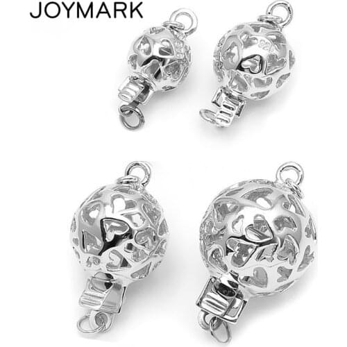 Heart Shape Hollow Ball 925 Sterling Silver Box Clasps 8mm 10mm 12mm 14mm Silver Connectors For Pearl Jewelry Making SC-BC201