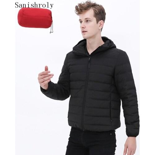 Sanishroly White Duck Down Jacket Parkas Autumn Winter Mens Thin Short Hooded Down Coats Male Light Outwear Plus Size 3XL S1143