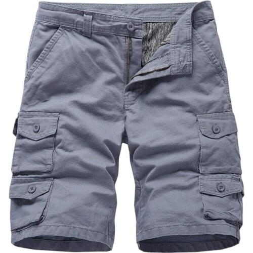 Summer Cargo Short Men Casual Cotton Solid Color Knee Length Mens Shorts Korean Clothes Multi-pockets Short Homme Ropa Hombre