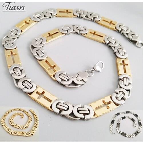 Tiasri 10mm Byzantine Necklace For Men Women Hollow Cross Chain Halloween Friends Gifts Collar Choker Hip-Hop Boy Jewelry 2020