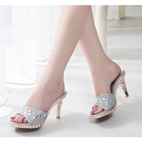 Spike Heels Women Pumps Sexy High Heels Women Crystal Party Women Shoes Gold Open Toe Ladies Shoes