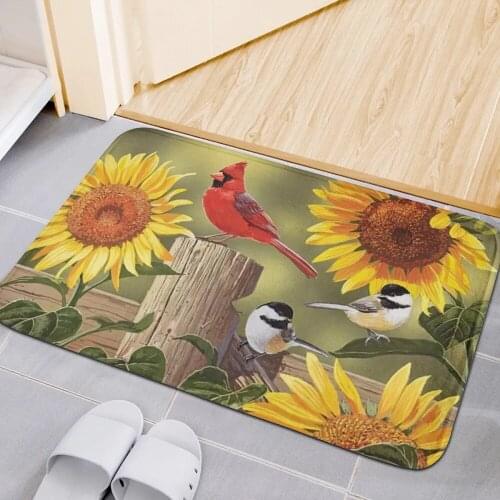 Sunflower and Songbirds Print Entrance Doormat Indoor Floor Carpet Rugs Absorbent Anti-slip Kitchen Door Mat for Home Decorative