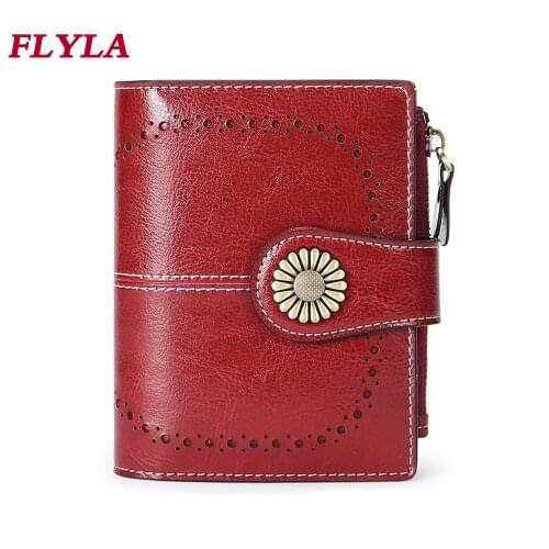 Women Leather Wallets Short Luxury Oil Wax Leather 2021 New Coin Purse Fashion Buckle Zipper Multifunctional Ladies Card Holder
