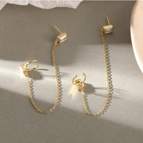 Silvology 925 Sterling Silver Square Zirconia Long Chain Earrings for Women Elegant Luxury Tassel Stud Earrings Modern Jewelry