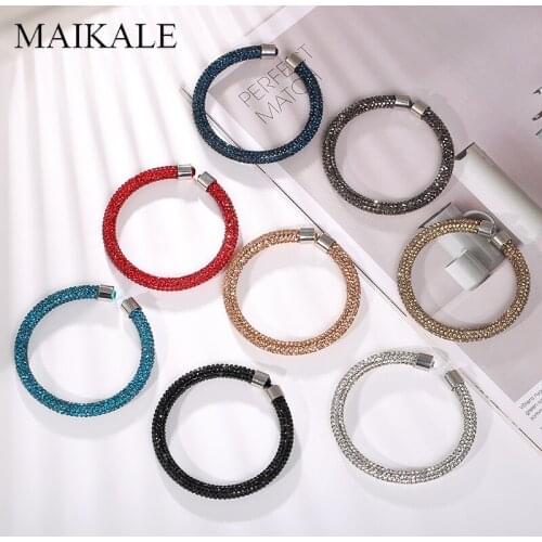 MAIKALE New Lovely Austrian Crystal Cuff Bracelet Colorful Shiny Rhinestone Bangles Open Bracelets for Women Charm Jewelry Gifts