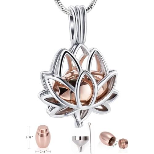 Cremation Jewelry Urn Necklace Pendant with Hollow Urn Cremation Jewelry for Ashes Lotus Flower Shape with Gift Box