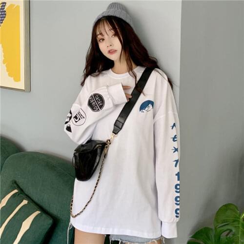 Let Go Of Letter Print Sweatshirts Hoodies Women Loose Casual Pullover Cute Jumpers Top Long Sleeve O-Neck Streetwear Tops M-XL