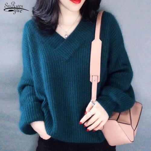 Autumn New Loose Plus Size Padded V Neck Bottoming Womens Knitwear Women Korean Style Pullover Autumn and Winter Sweater 10525