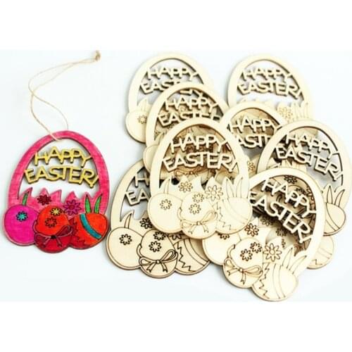 10pcs Wooden Easter Bunny Pendants Ornaments Desktop Favors Baby Shower Girls Easter Decoration Happy Embossing easter DIY Props