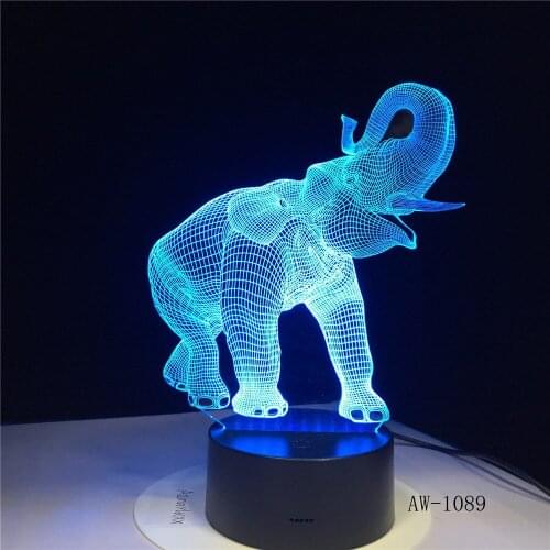 3D LED Night Light Dance Elephant with 7 Colors Light for Home Decoration Lamp Amazing Visualization Optical Illusion AW-1089