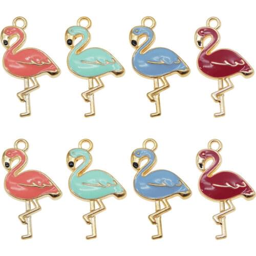 4pcs Enamel Alloy Flamingo Charms DIY Pendant Pink Blue Red Cute For Women Bracelet Keyring Hanging Accessory