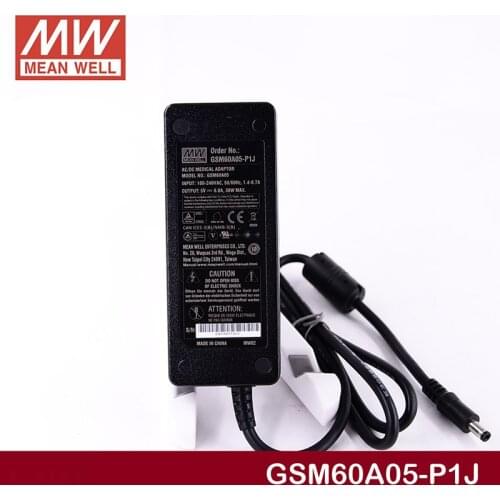 Meanwell GSM60A05-P1J 30W 6A 5V Medical Adapter Level V 110V/220V AC to 5V DC MEAN WELL Adaptor Power Supply 3 pole