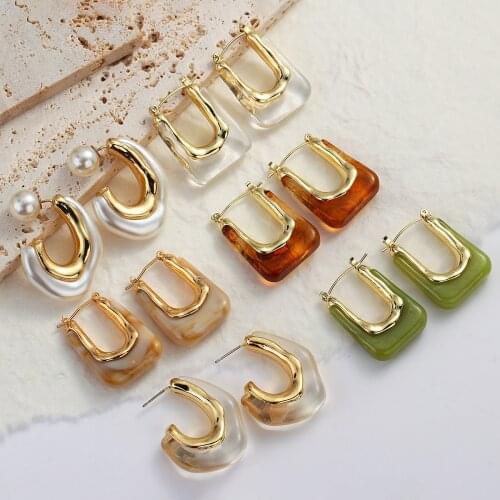 AENSOA Transparent Colorful Resin Geometric Earrings for Women 2021 Trendy C-shaped Hoop Earrings Party Travel Jewelry Gifts